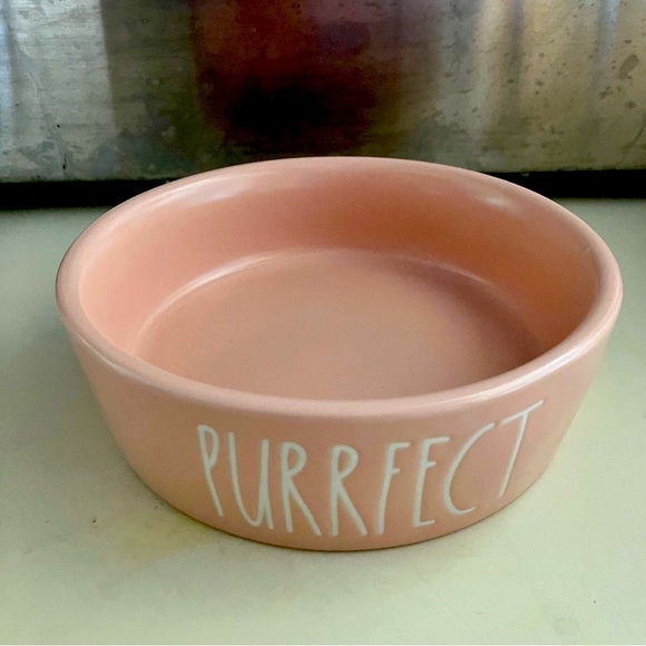 Rae Dunn “Purrfect” meow small soft pink white cat pet food water ceramic bowl - Picture 1 of 3
